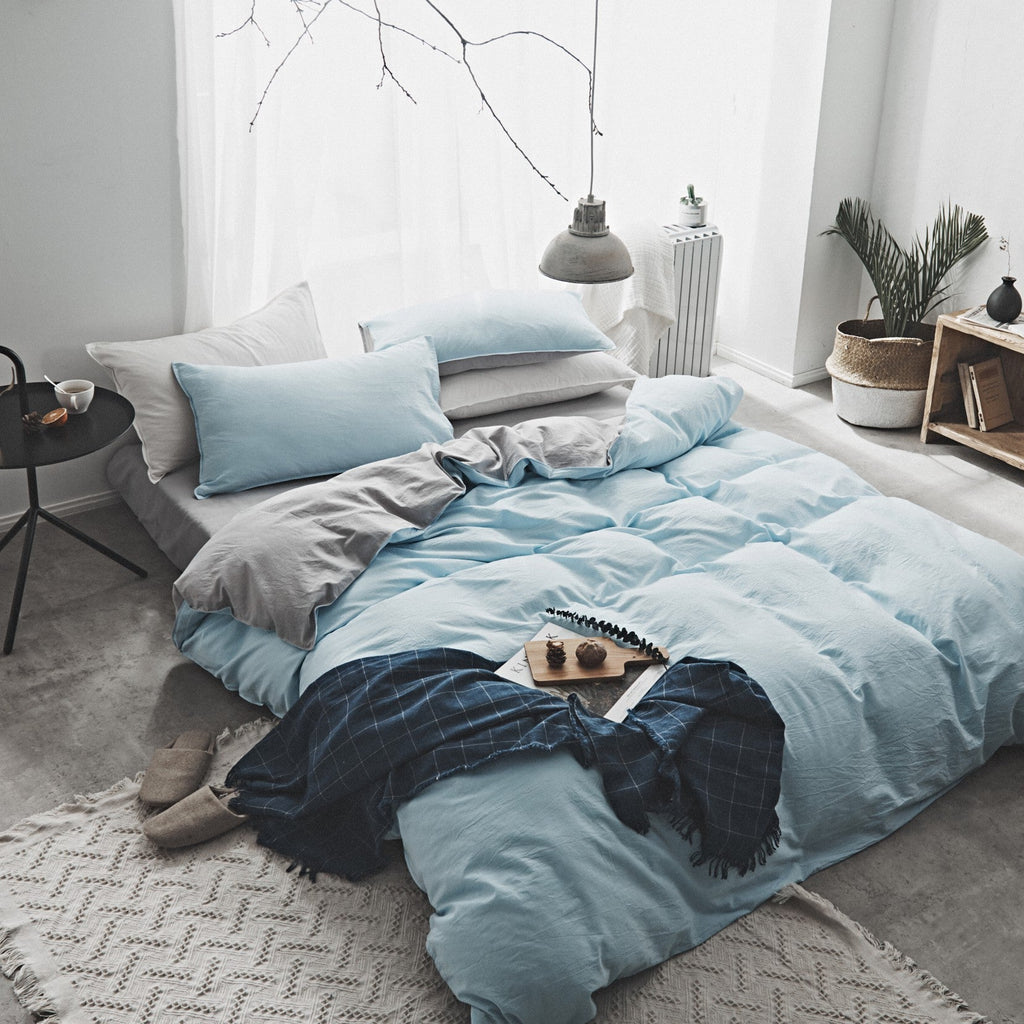 Washed Cotton Nordic Bedding Set Solid Color Duvet Cover