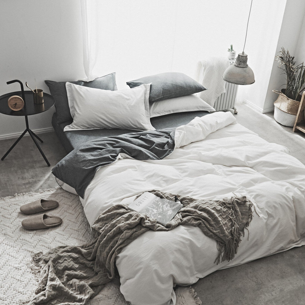 Washed Cotton Nordic Bedding Set Solid Color Duvet Cover