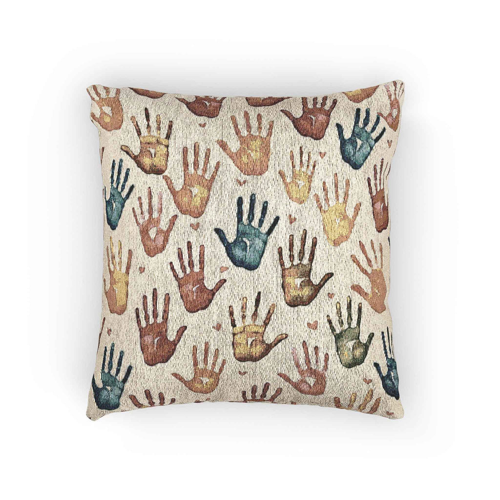 Multicolor Handprint Pattern Woven Pillow | Boho Decorative Throw Pillow