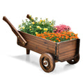Wooden Wagon Planter Box with Wheels and Handles, 32 Inch Carbonized Fir Garden Cart
