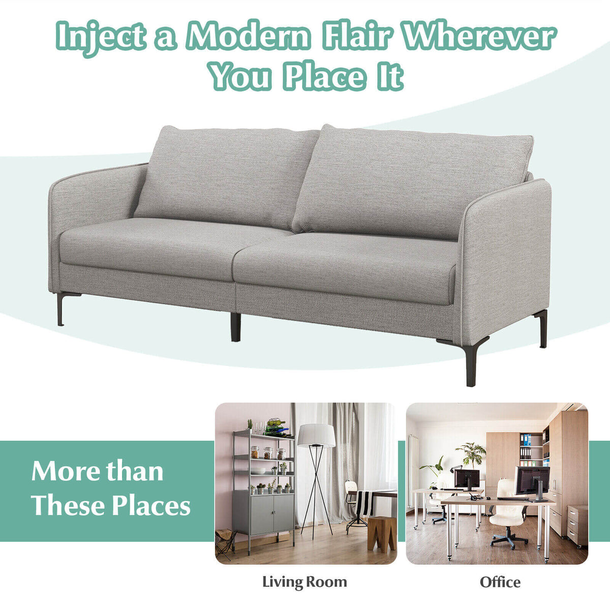 76 in Grey Loveseat Sofa with Shock Absorbing Springs, Washable Cushion Covers and 660 lb Capacity