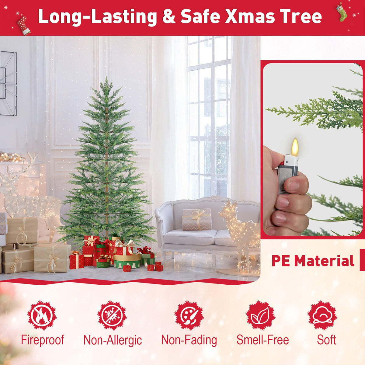 6.5 FT Pre-Lit Artificial Cypress Christmas Tree with 470 PE Tips and 430 Hidden Warm White LEDs