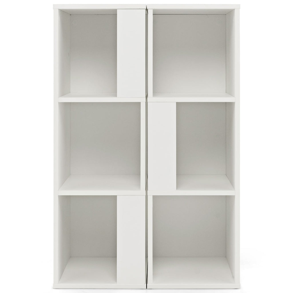 3 Tier Bookcase Pair, 6 Cubes in Two Freestanding Units, White