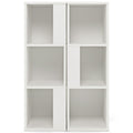 3 Tier Bookcase Pair, 6 Cubes in Two Freestanding Units, White