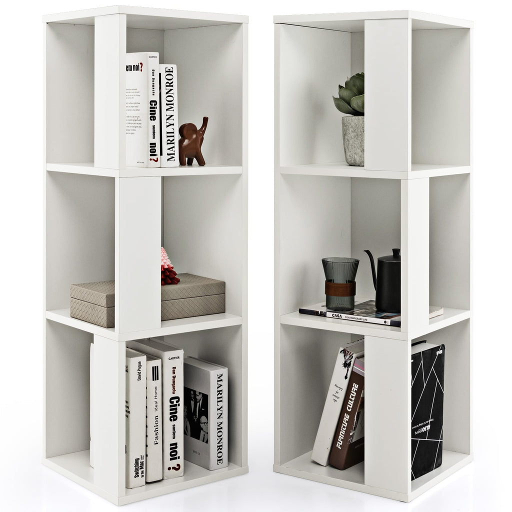 3 Tier Bookcase Pair, 6 Cubes in Two Freestanding Units, White