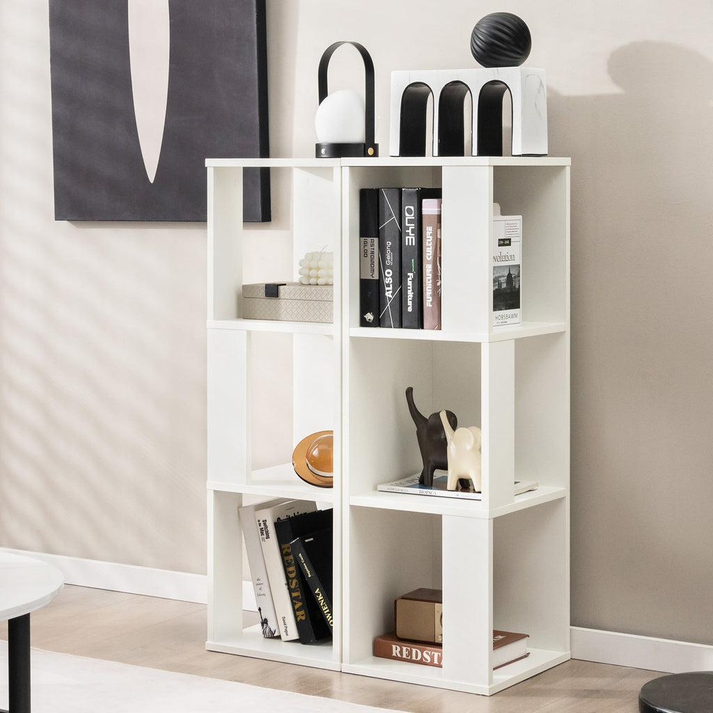 3 Tier Bookcase Pair, 6 Cubes in Two Freestanding Units, White