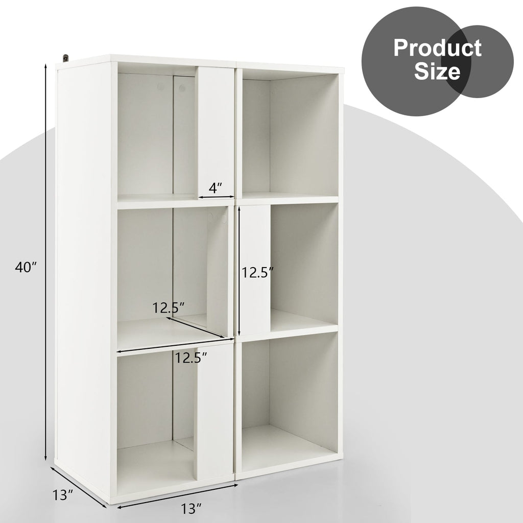 3 Tier Bookcase Pair, 6 Cubes in Two Freestanding Units, White