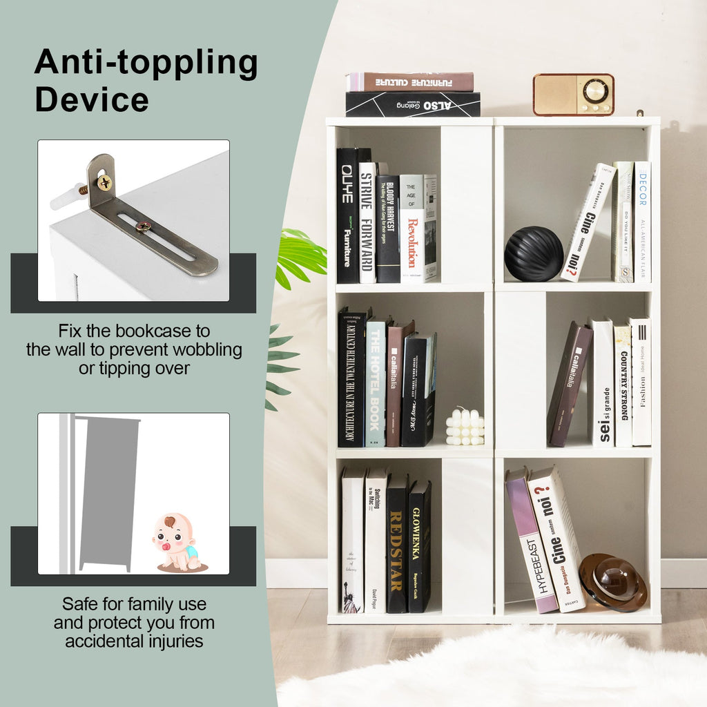 3 Tier Bookcase Pair, 6 Cubes in Two Freestanding Units, White