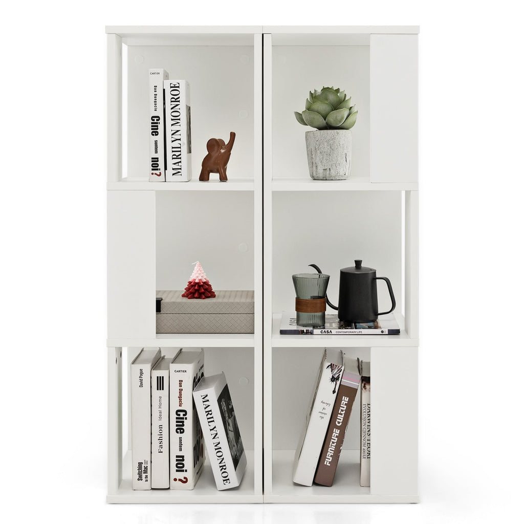 3 Tier Bookcase Pair, 6 Cubes in Two Freestanding Units, White