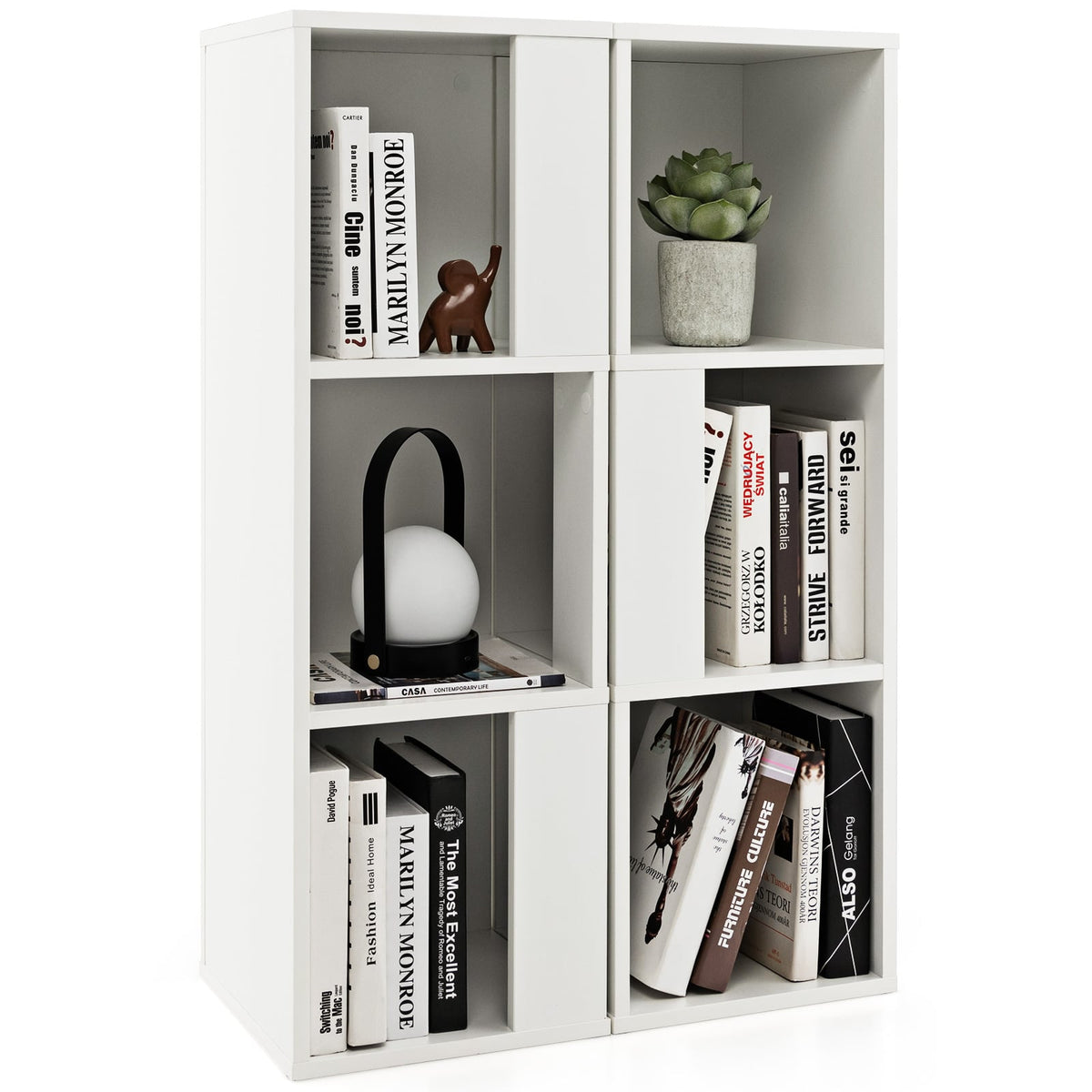 3 Tier Bookcase Pair, 6 Cubes in Two Freestanding Units, White