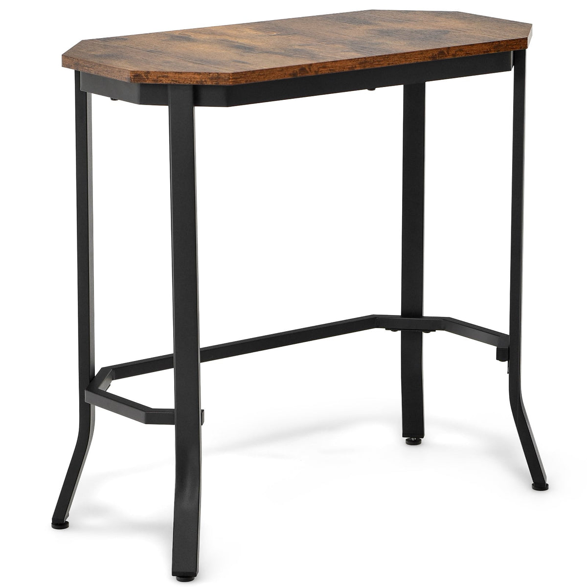 Narrow Sofa Side Table with Angled Rustic Top and Black Steel Legs