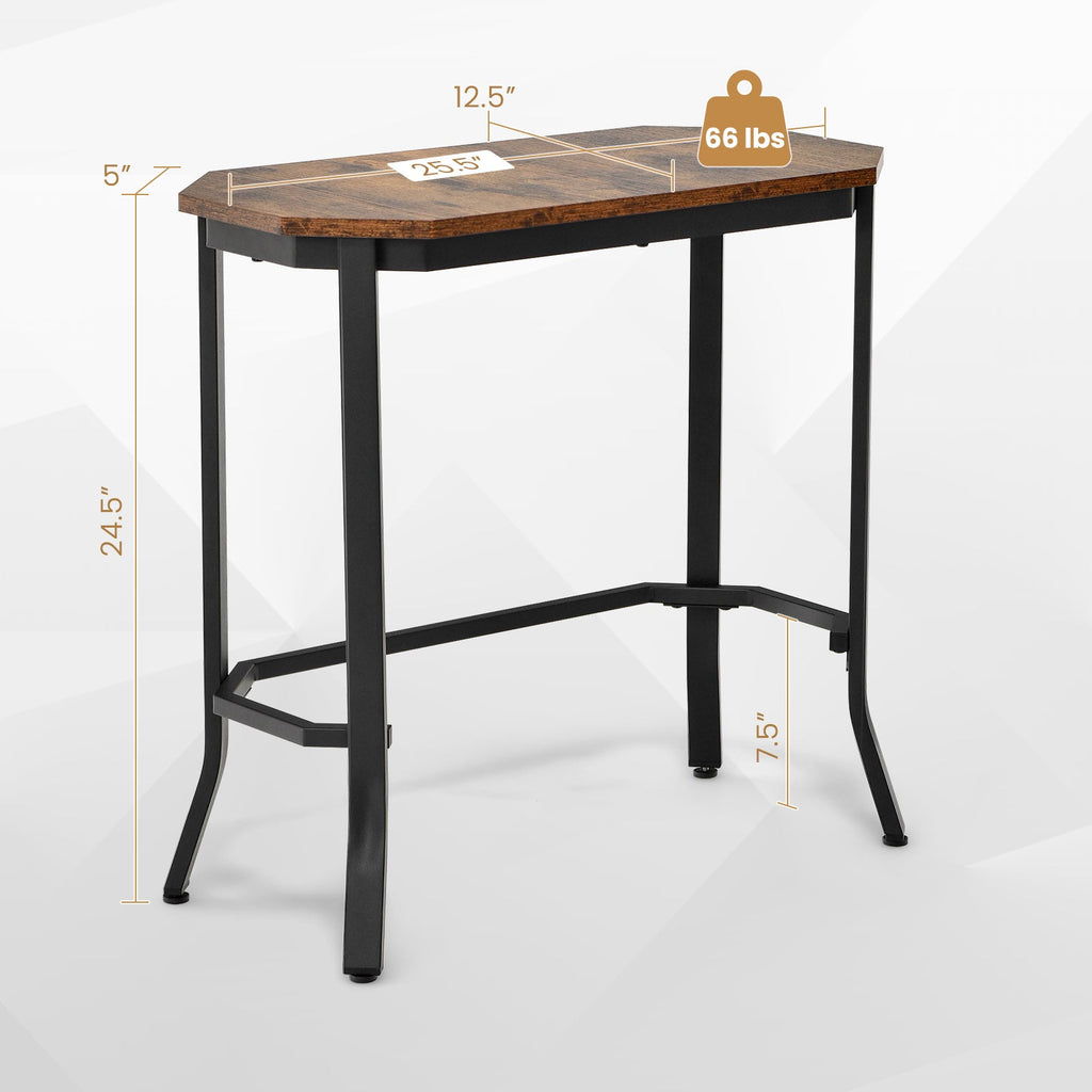 Narrow Sofa Side Table with Angled Rustic Top and Black Steel Legs