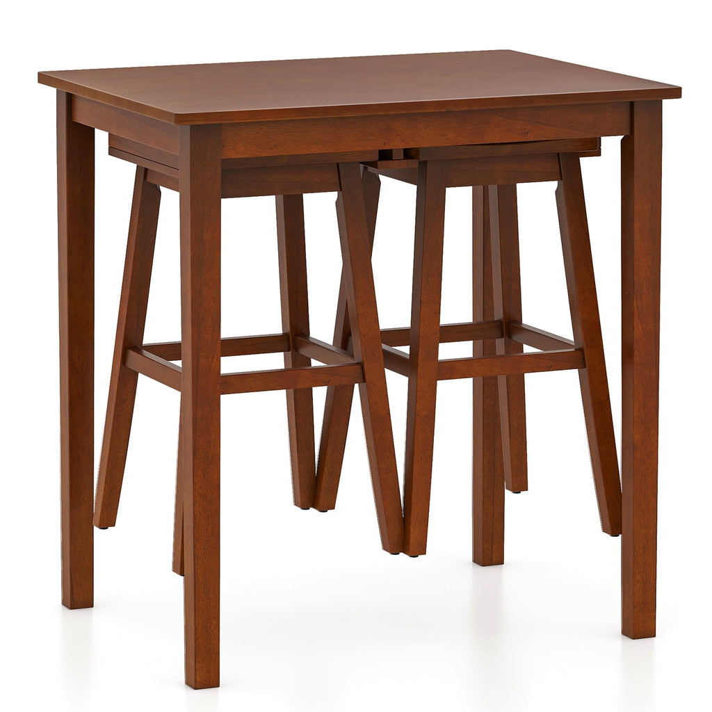 3-Piece Bar Table Set with Pub Table and 2 Saddle Stools-Espresso