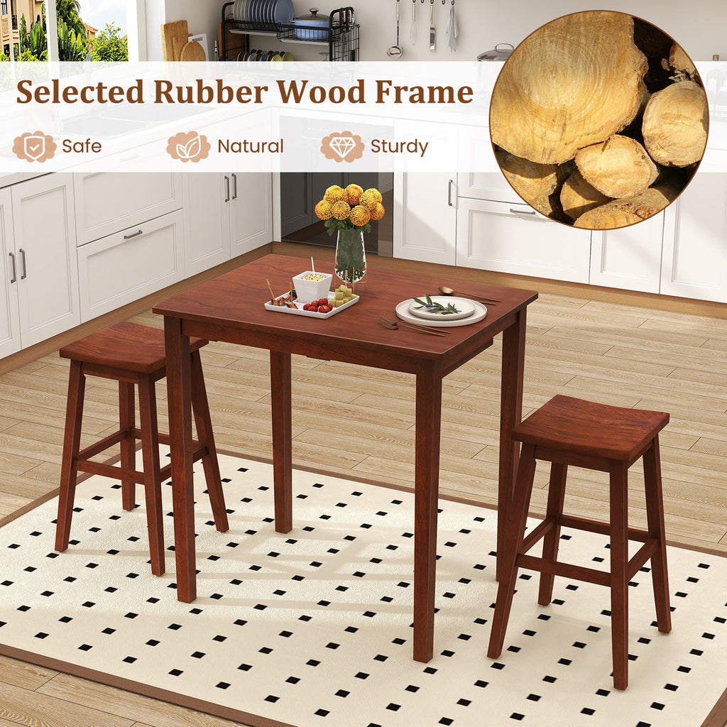3-Piece Bar Table Set with Pub Table and 2 Saddle Stools-Espresso