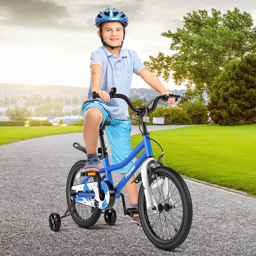 18 Inch Kids Bike with Removable Training Wheels and Kickstand, Blue