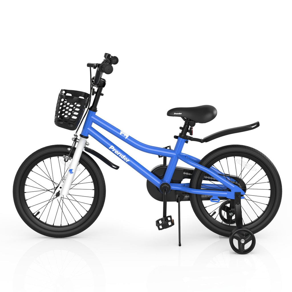 18 Inch Kids Bike with Removable Training Wheels and Kickstand, Blue
