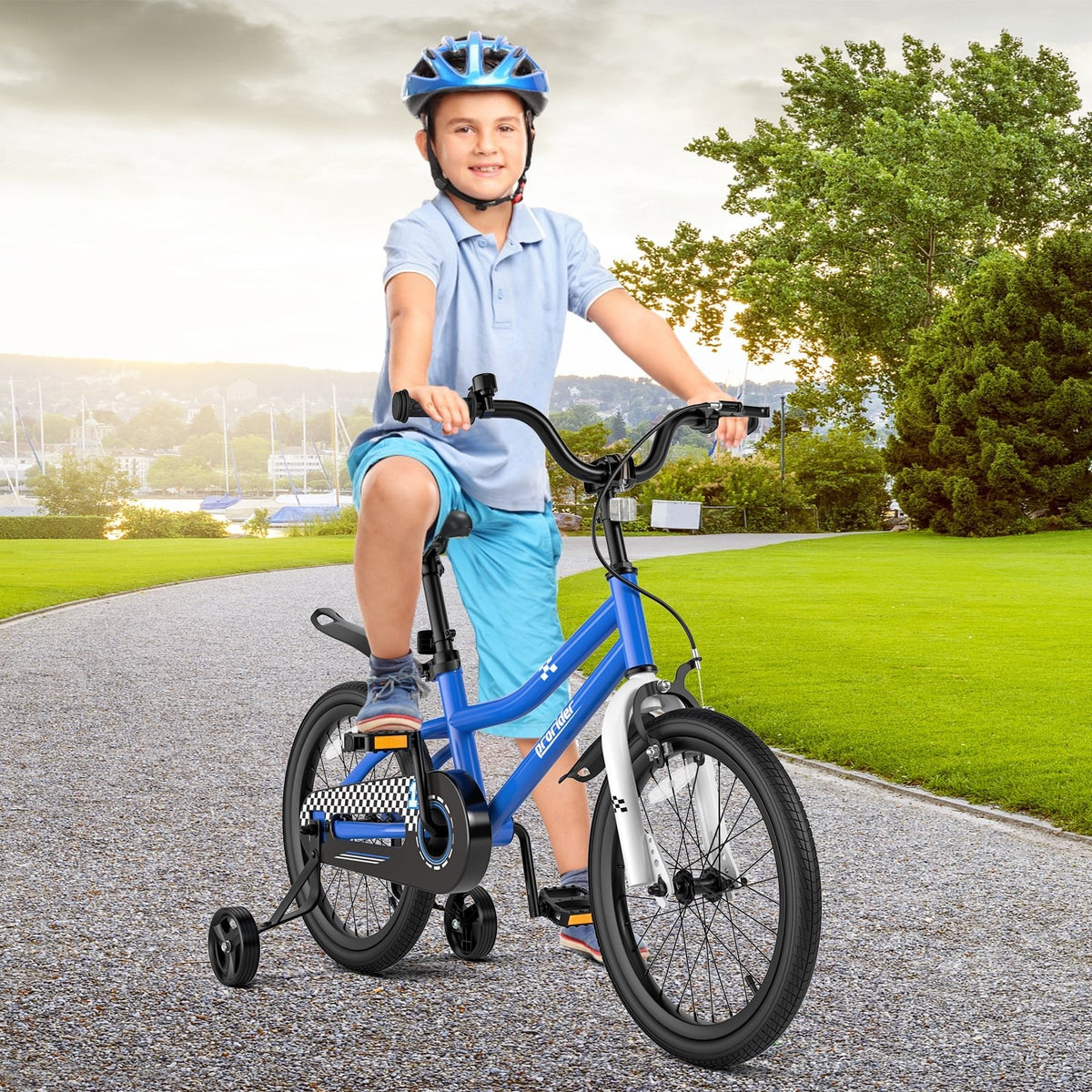 18 Inch Kids Bike with Removable Training Wheels and Kickstand, Navy