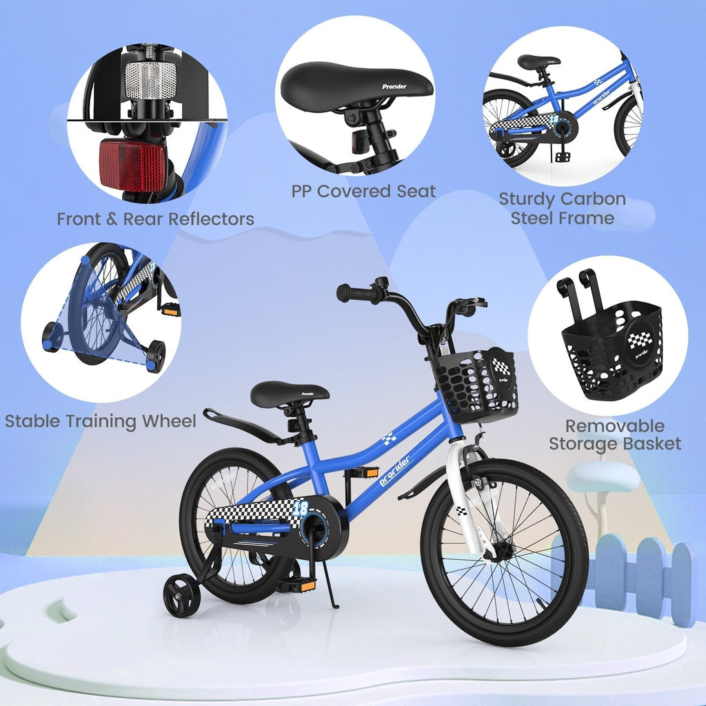 18 Inch Kids Bike with Removable Training Wheels and Kickstand, Navy