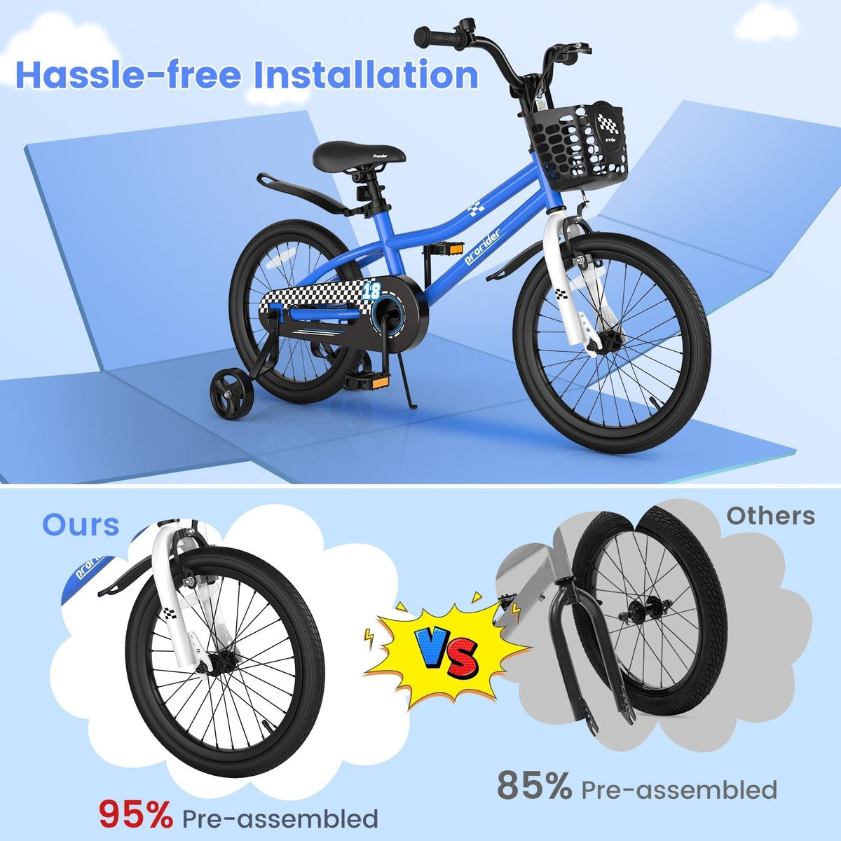 18 Inch Kids Bike with Removable Training Wheels and Kickstand, Navy