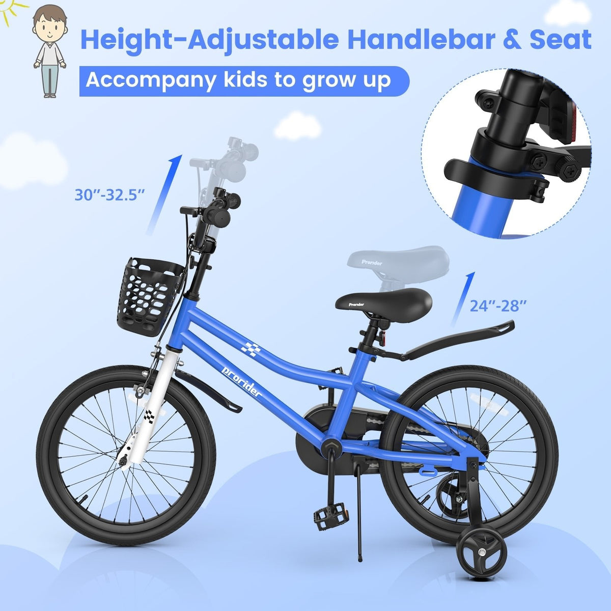 18 Inch Kids Bike with Removable Training Wheels and Kickstand, Navy