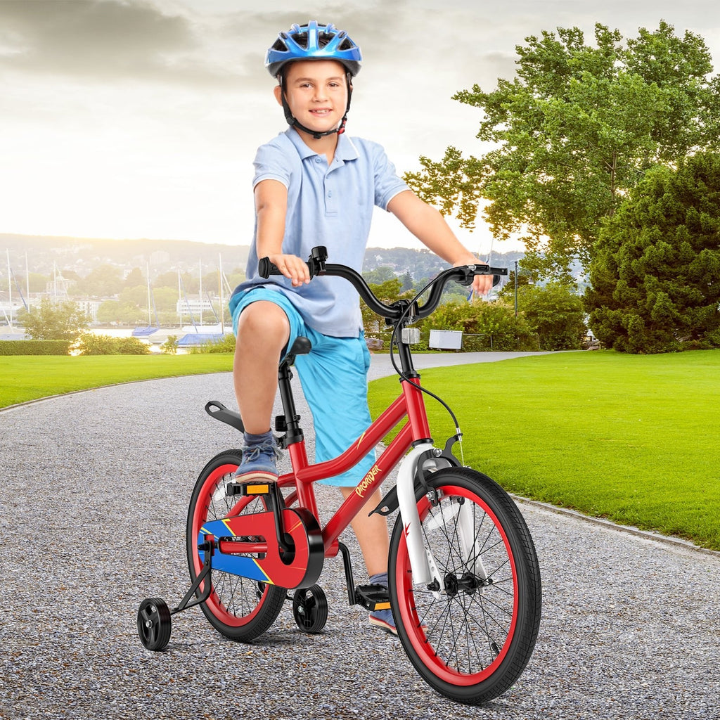 18 Inch Kids Bike with Removable Training Wheels, Red