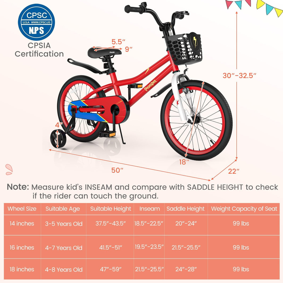 18 Inch Kids Bike with Removable Training Wheels, Red