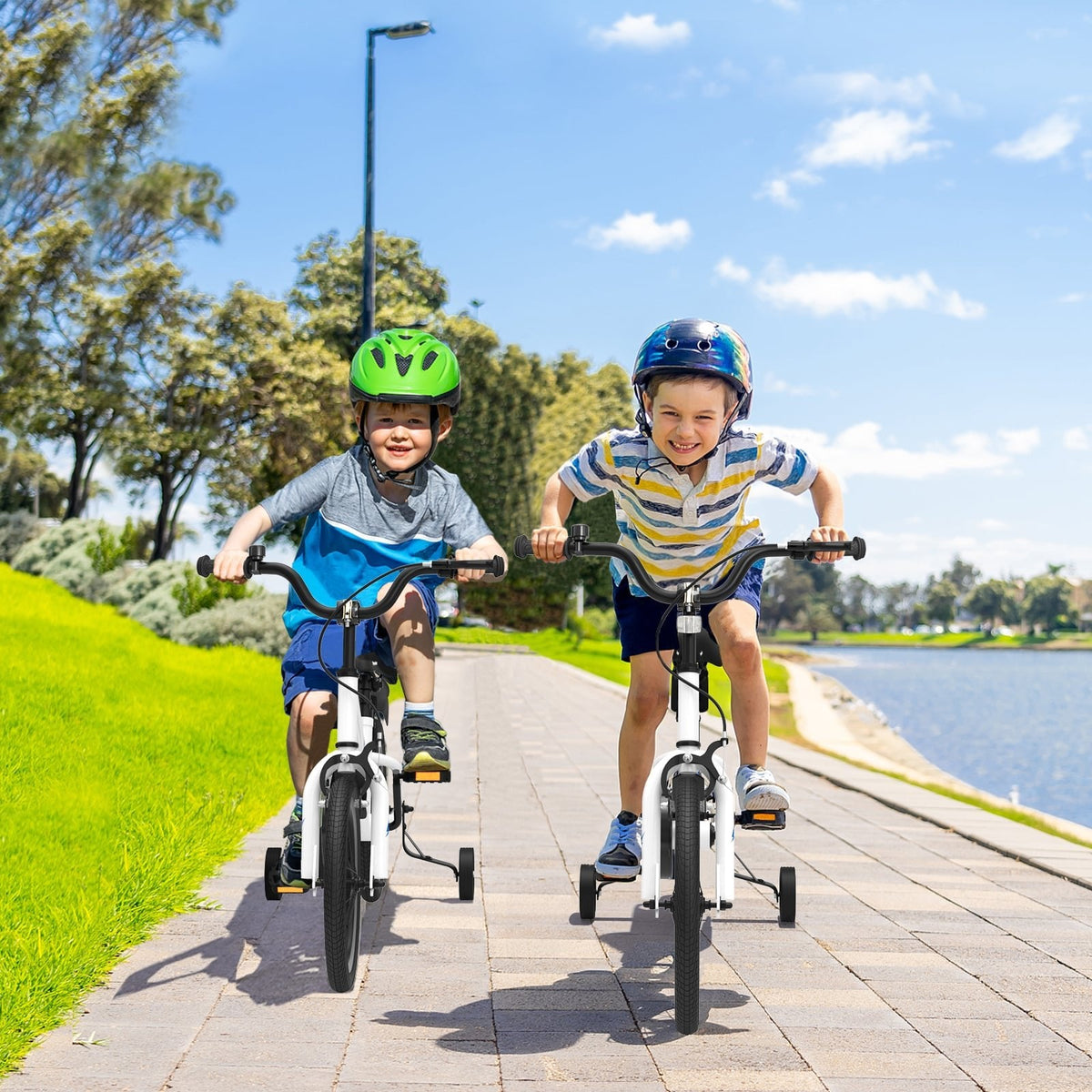 18 Inch Kids Bike with Removable Training Wheels, White