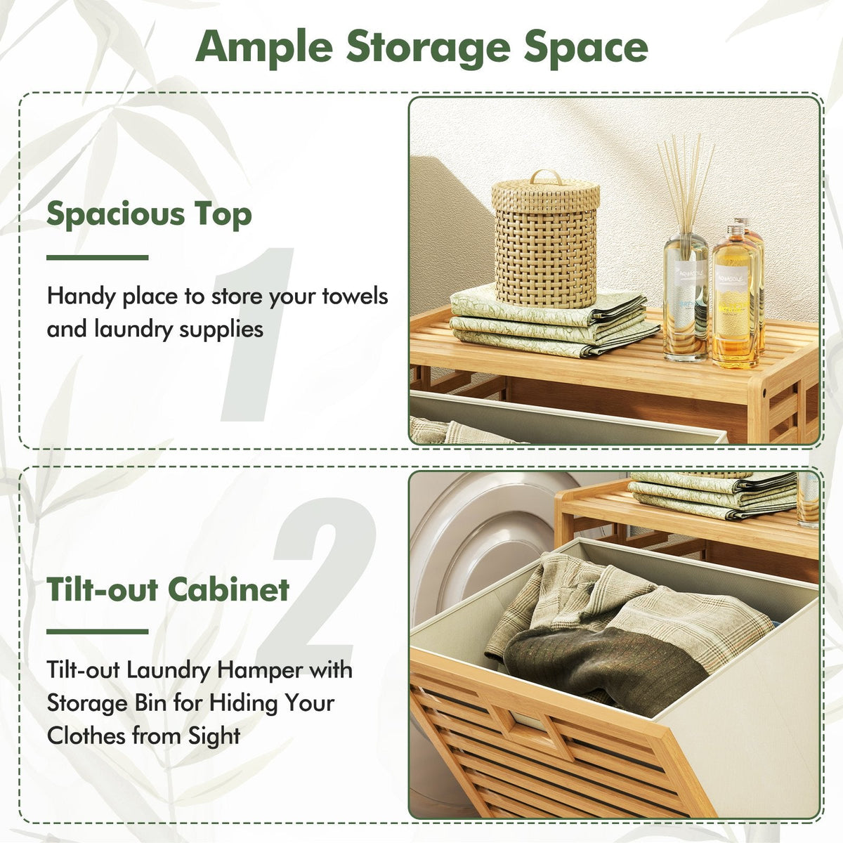 18 Gal Bamboo Tilt-out Laundry Hamper with Removable Fabric Bin-Natural