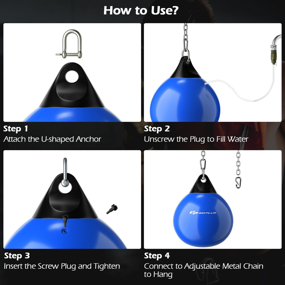 18 Inch 110 Pound Heavy Punching Water Aqua Bag with Adjustable Metal Chain-Blue
