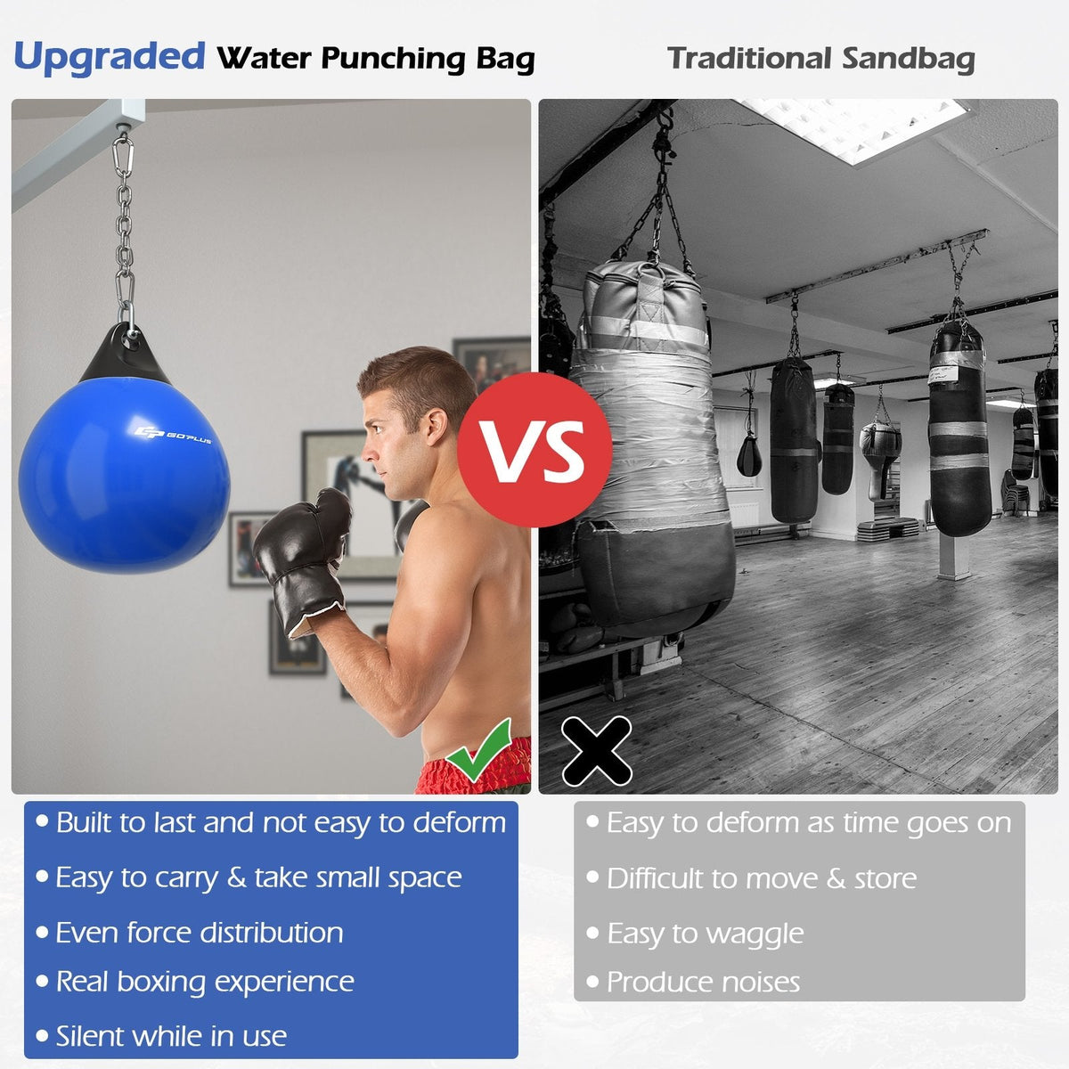 18 Inch 110 Pound Heavy Punching Water Aqua Bag with Adjustable Metal Chain-Blue