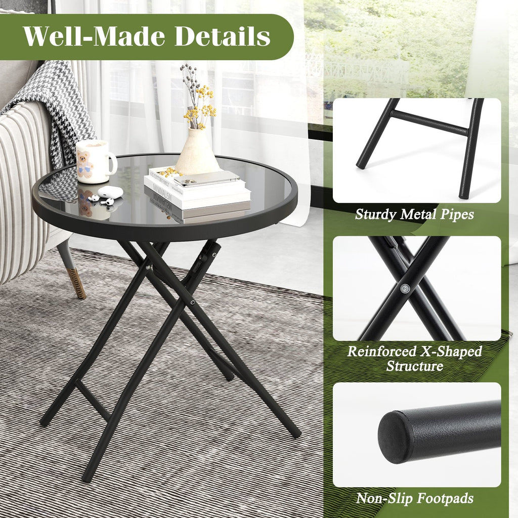 18 Inch Folding Side Table Patio Round Compact Coffee Table-Black