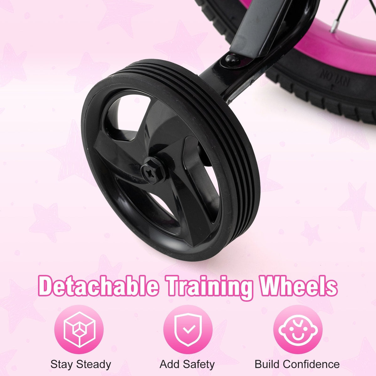 18 Inch Kids Bike with Front Basket and Training Wheels, Pink