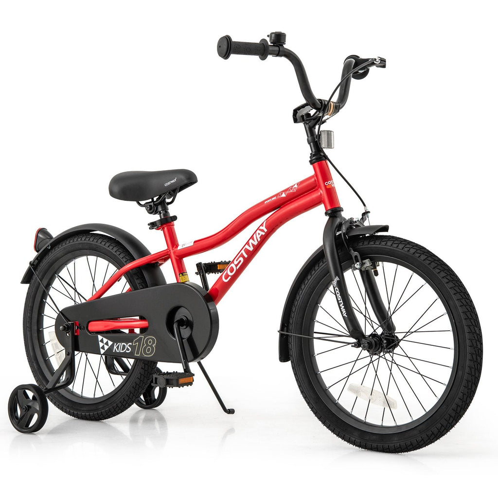 18 Inch Kids Bike with Kickstand, Reflectors and Detachable Training Wheels, Red