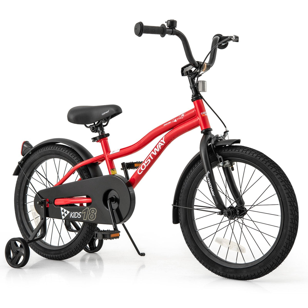 18 Inch Kids Bike with Kickstand, Reflectors and Detachable Training Wheels, Red