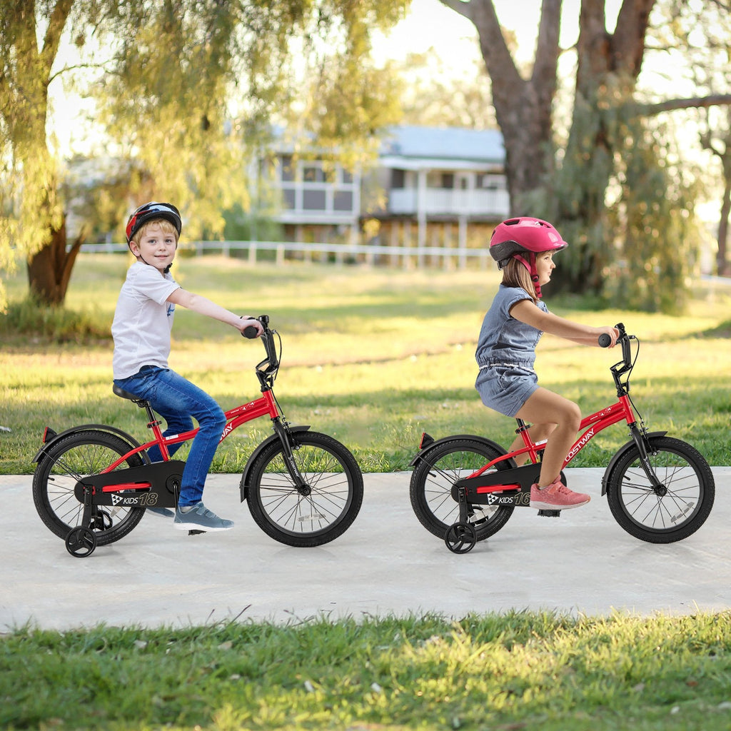 18 Inch Kids Bike with Kickstand, Reflectors and Detachable Training Wheels, Red