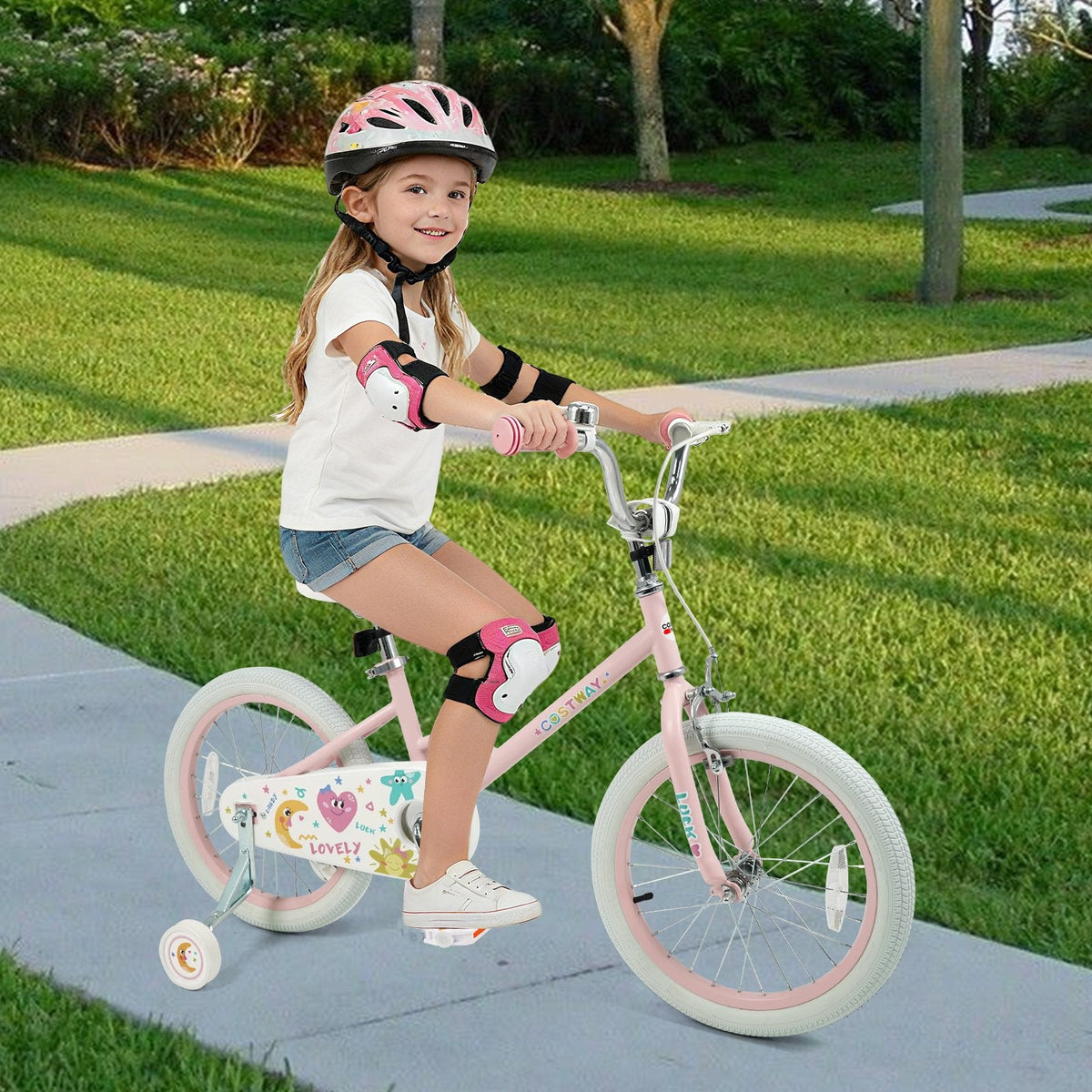18 Inch Kids Bike with Kickstand, Reflectors and Removable Training Wheels, Pink