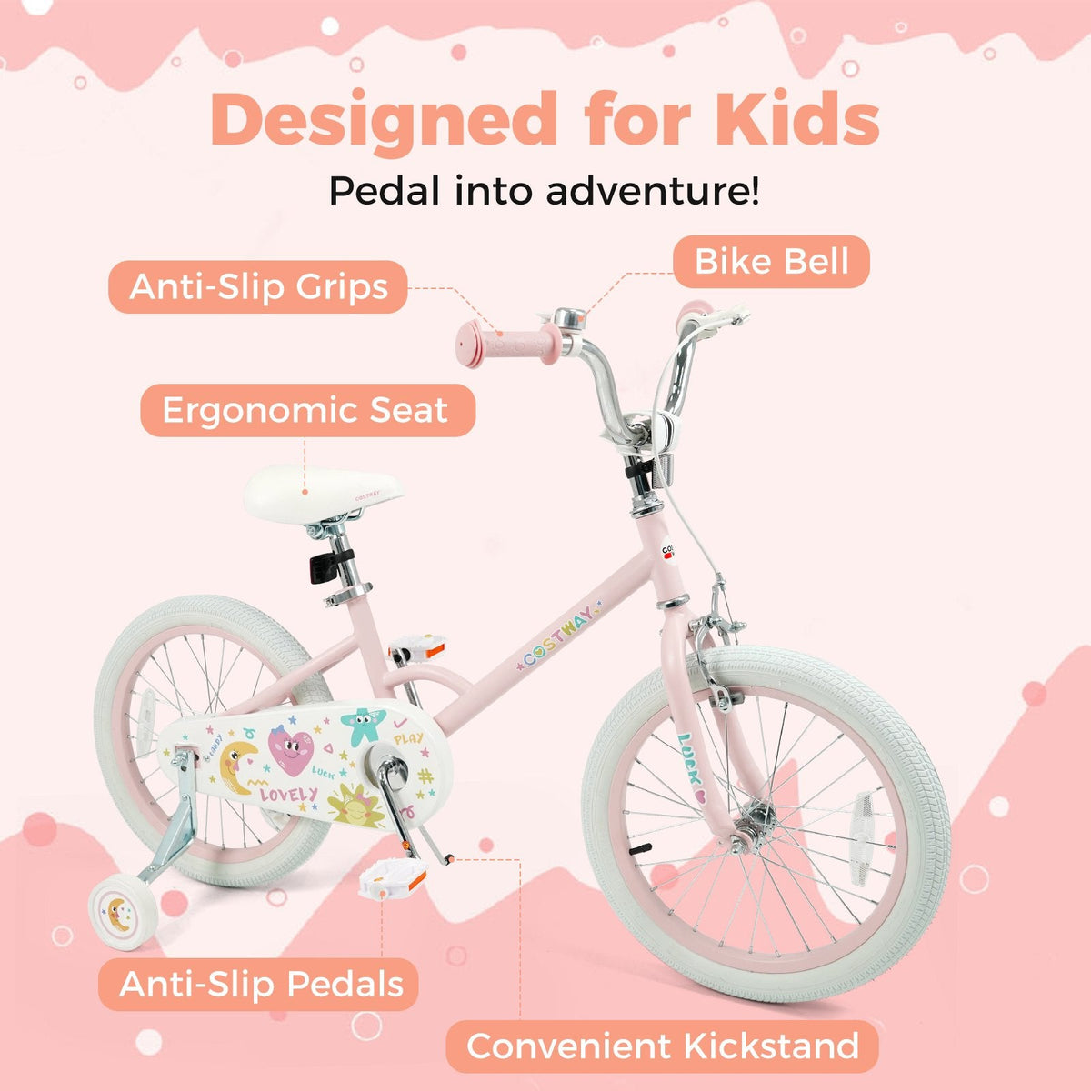 18 Inch Kids Bike with Kickstand, Reflectors and Removable Training Wheels, Pink