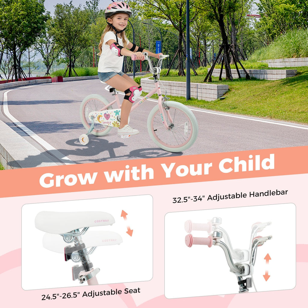 18 Inch Kids Bike with Kickstand, Reflectors and Removable Training Wheels, Pink