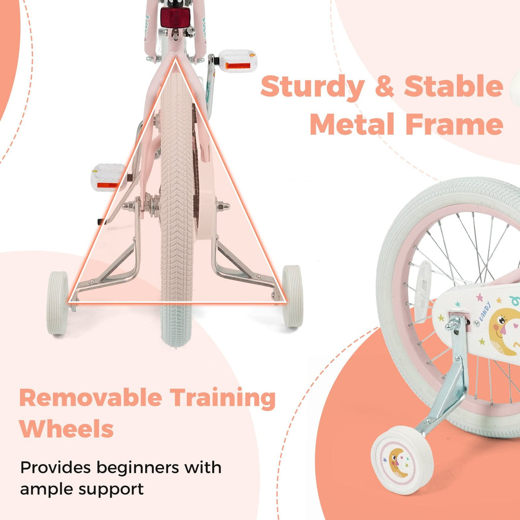 18 Inch Kids Bike with Kickstand, Reflectors and Removable Training Wheels, Pink