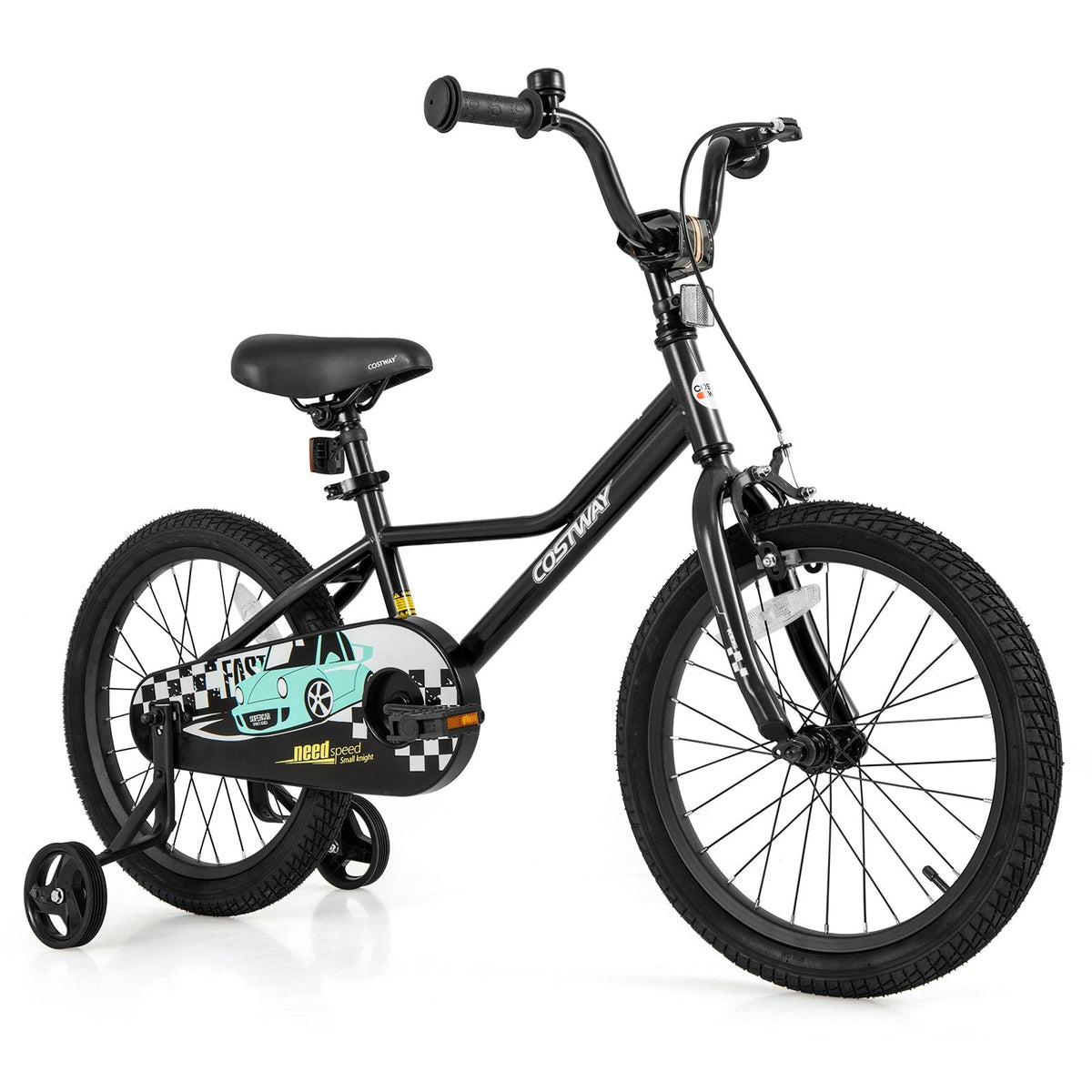 18 Inch Kids Bike with Low Step Frame, Kickstand and Training Wheels, Black