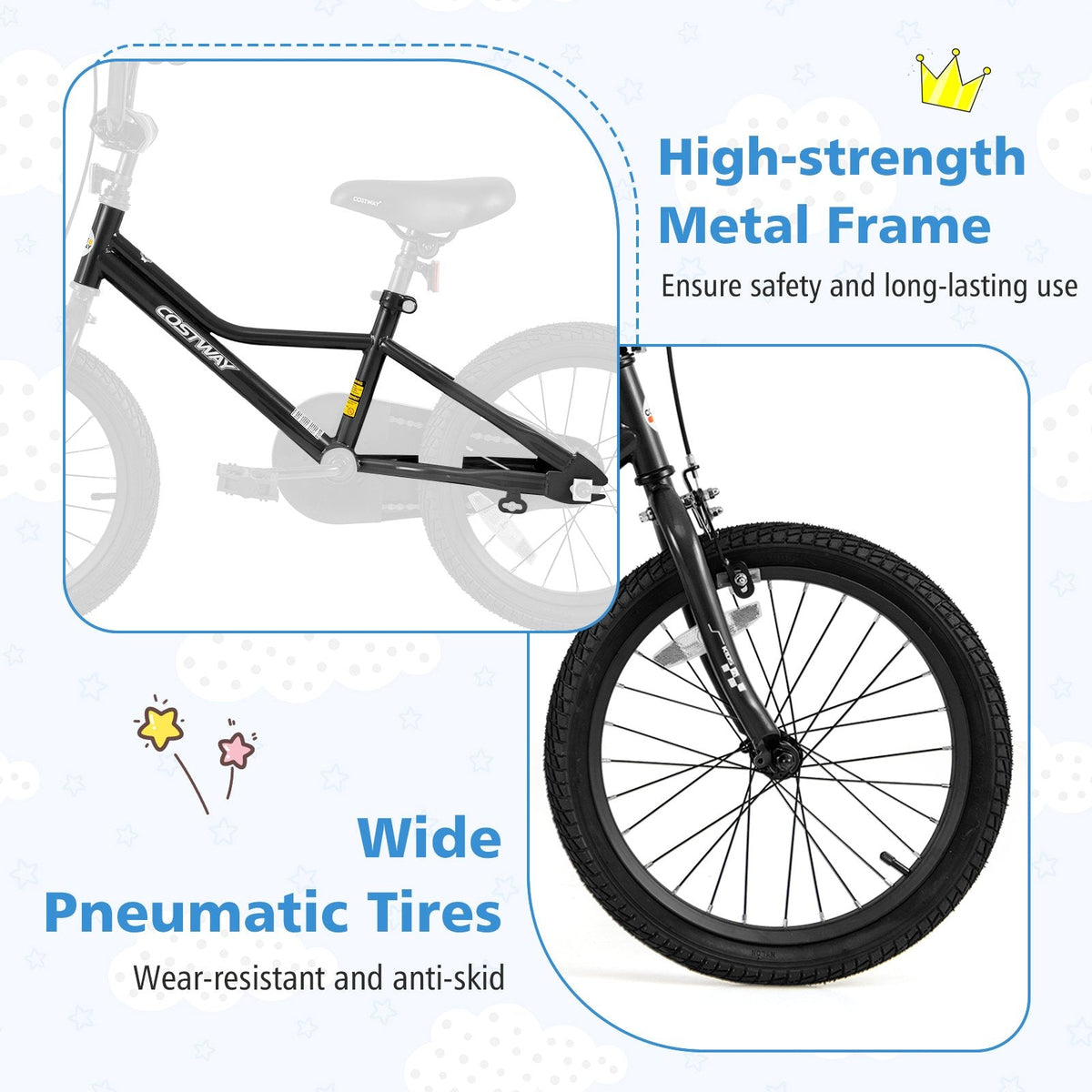 18 Inch Kids Bike with Low Step Frame, Kickstand and Training Wheels, Black