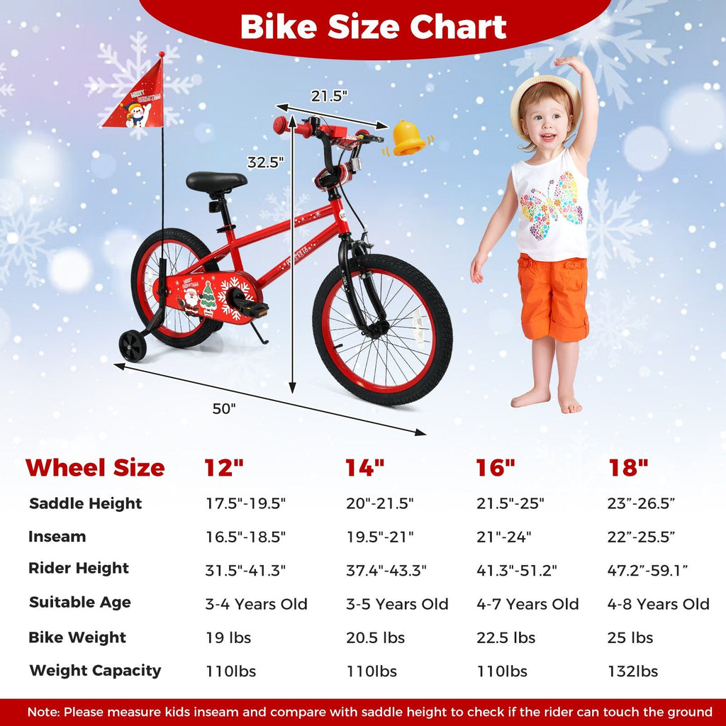 18 Inch Kids Bike with Front V Brake, Speaker and Training Wheels, Red