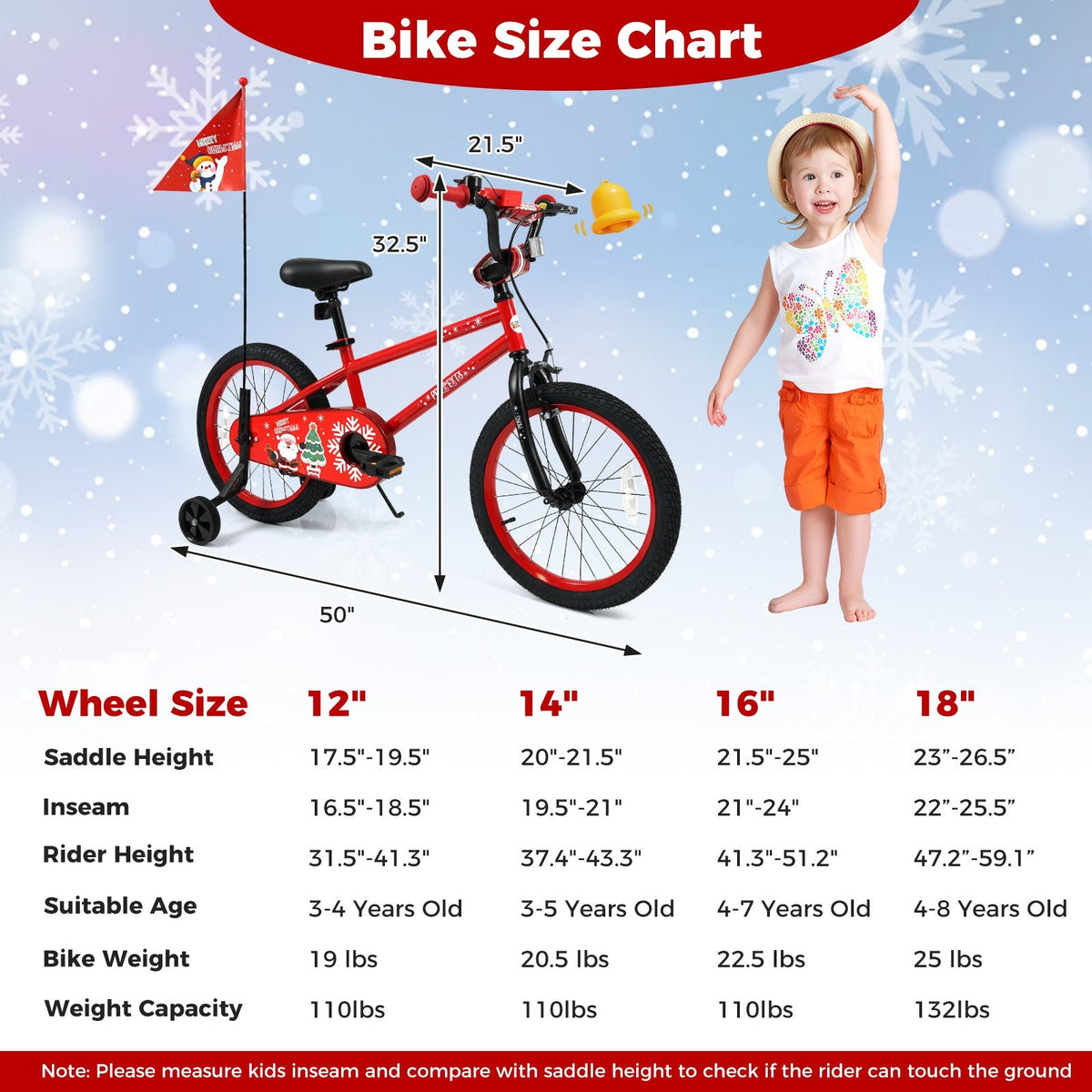 18 Inch Kids Bike with Front V Brake, Speaker and Training Wheels, Red