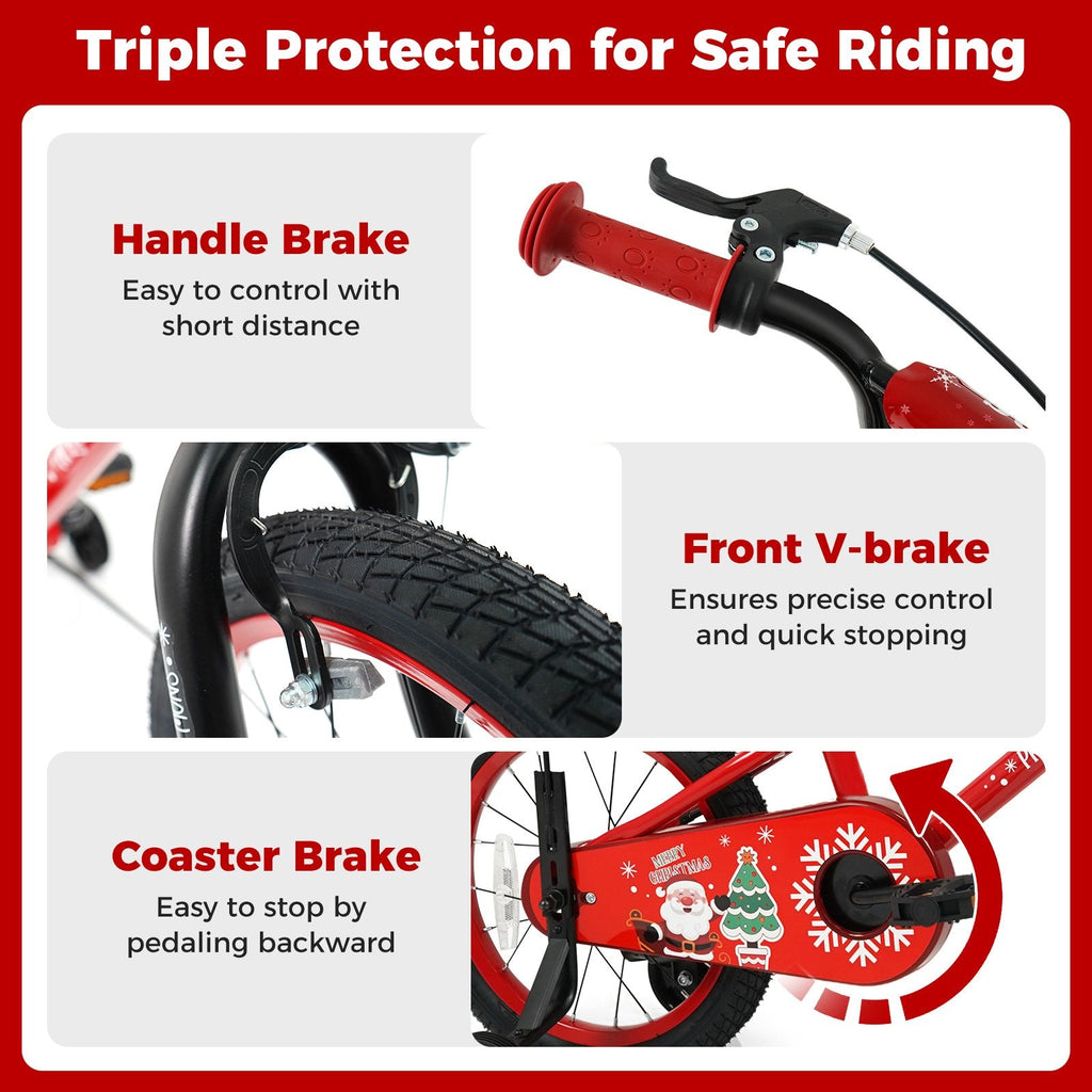 18 Inch Kids Bike with Front V Brake, Speaker and Training Wheels, Red