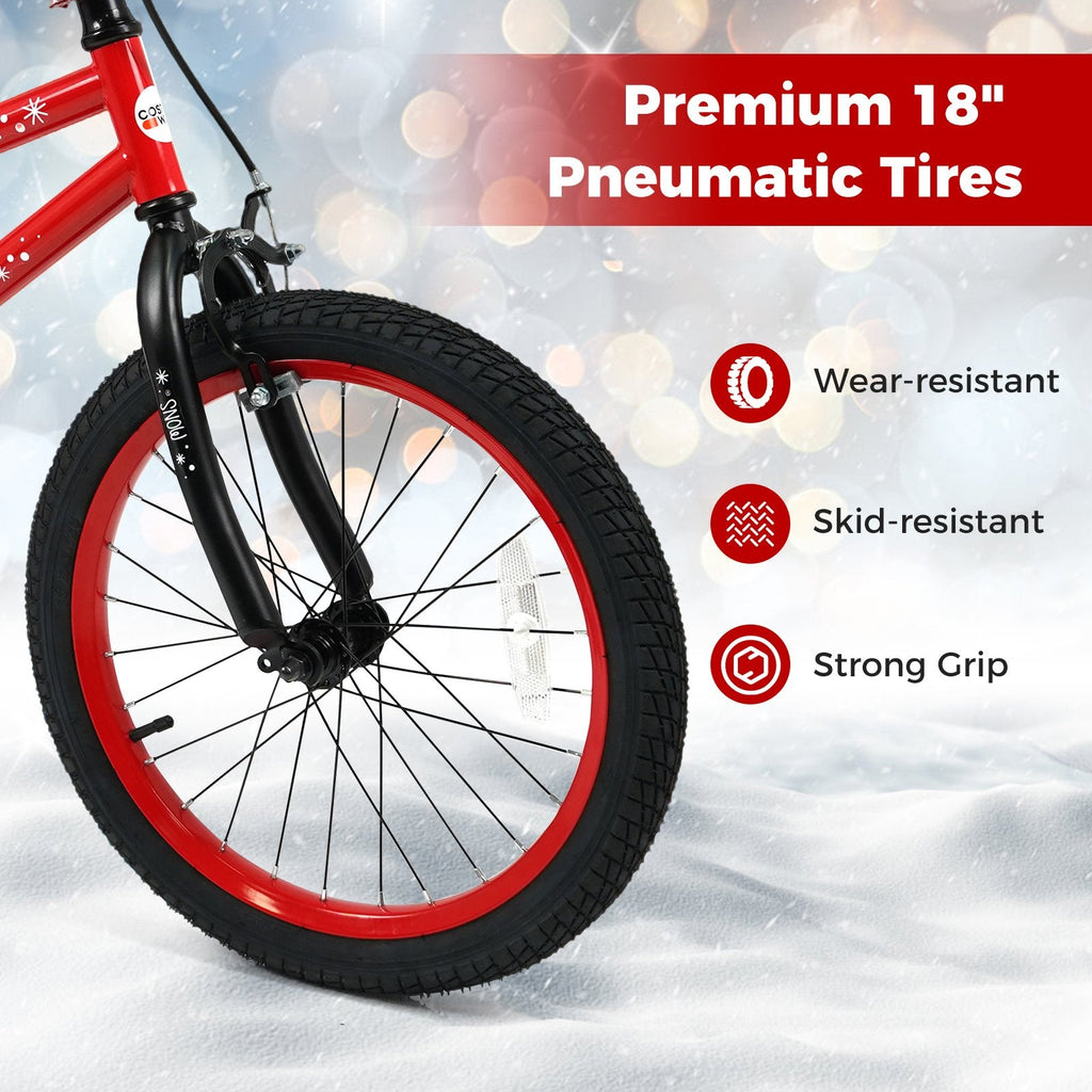 18 Inch Kids Bike with Front V Brake, Speaker and Training Wheels, Red