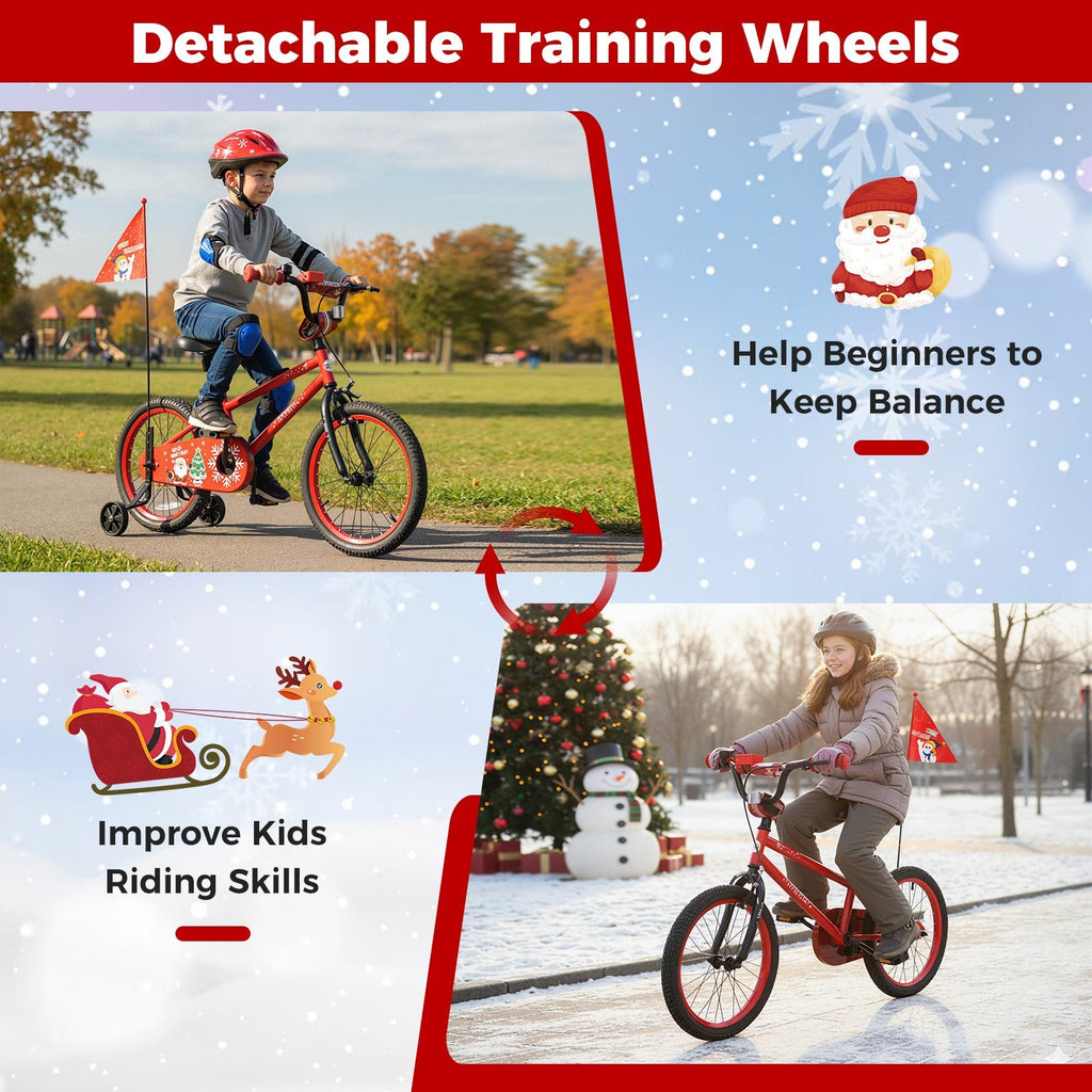 18 Inch Kids Bike with Front V Brake, Speaker and Training Wheels, Red