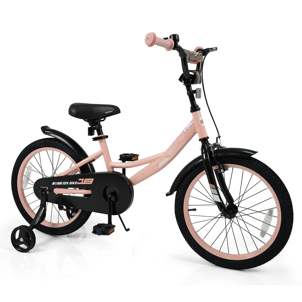 18 Inch Kids Bike with Removable Training Wheels and Adjustable Seat, Pink