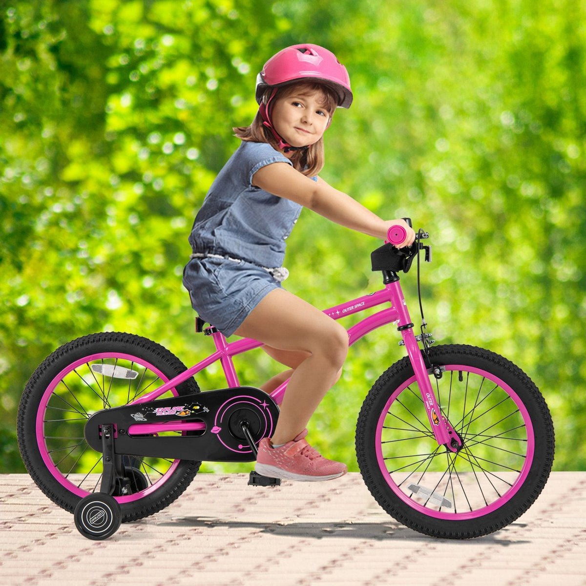 18 Inch Kids Bike with Removable Training Wheels, Kickstand and Reflectors, Pink