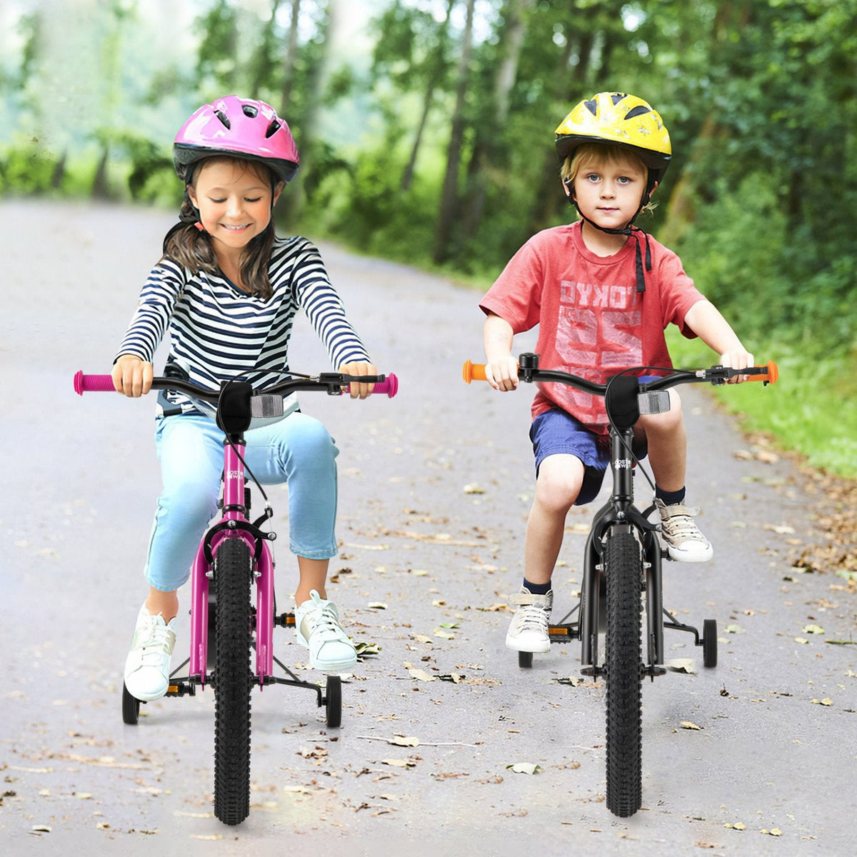 18 Inch Kids Bike with Removable Training Wheels, Kickstand and Reflectors, Pink