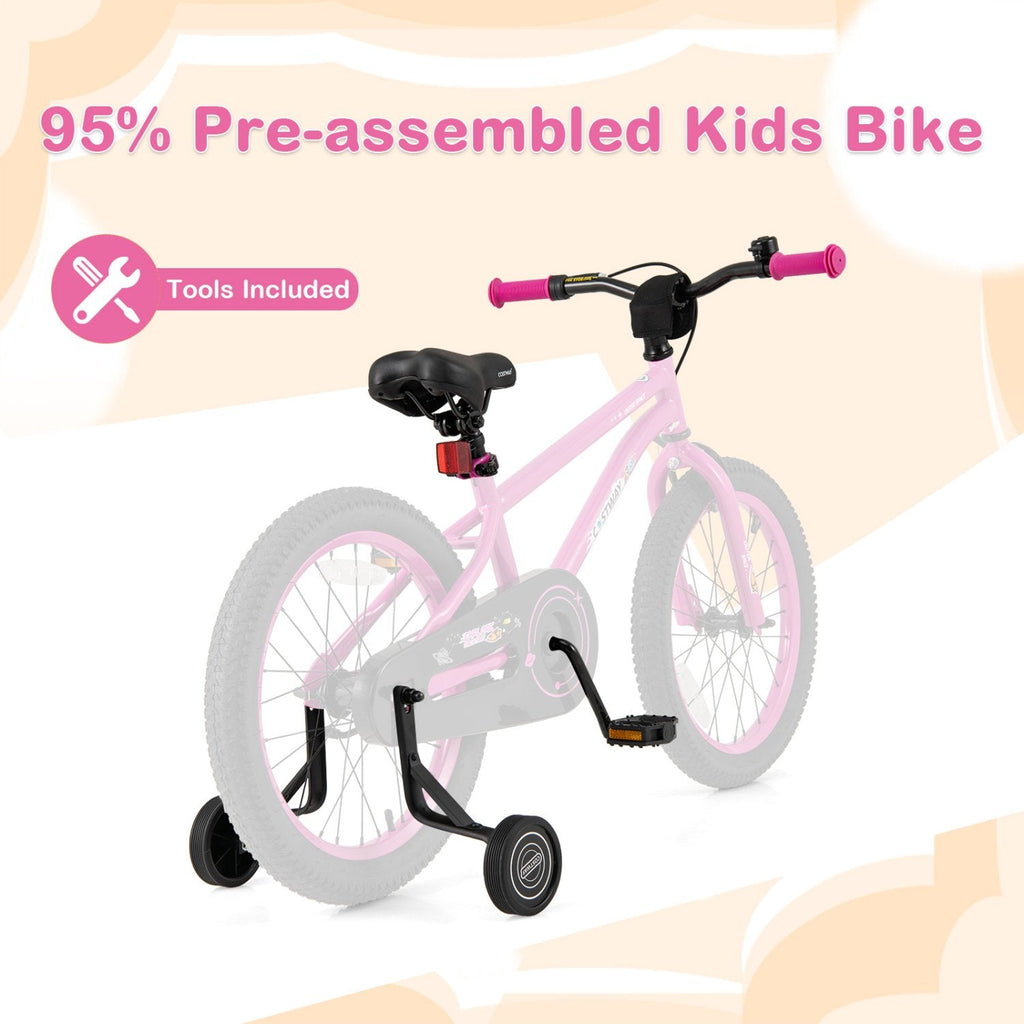 18 Inch Kids Bike with Removable Training Wheels, Kickstand and Reflectors, Pink